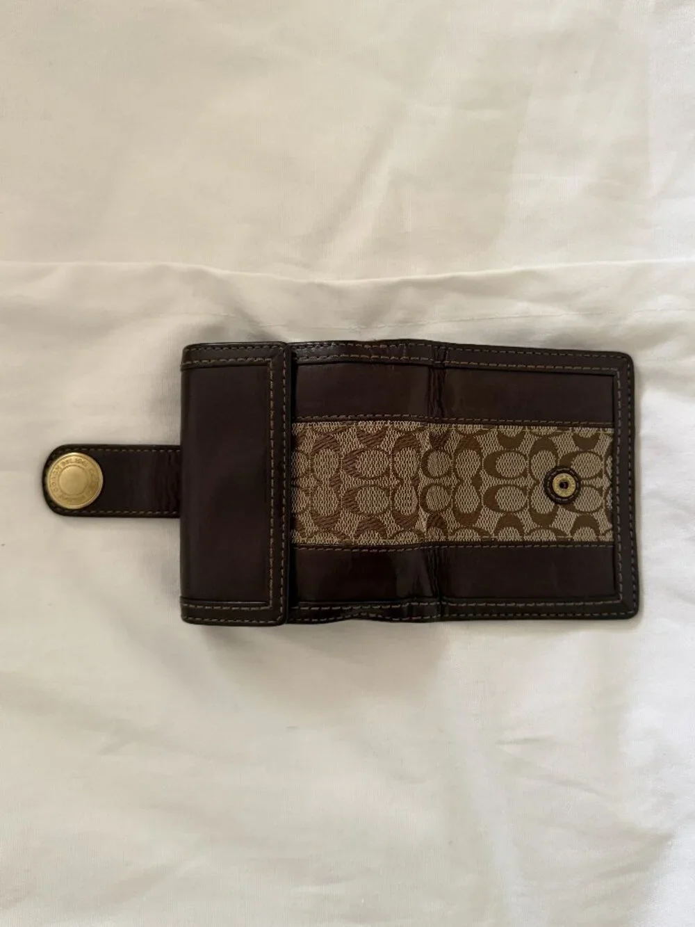Coach Dark Brown Leather Canvas Wallet